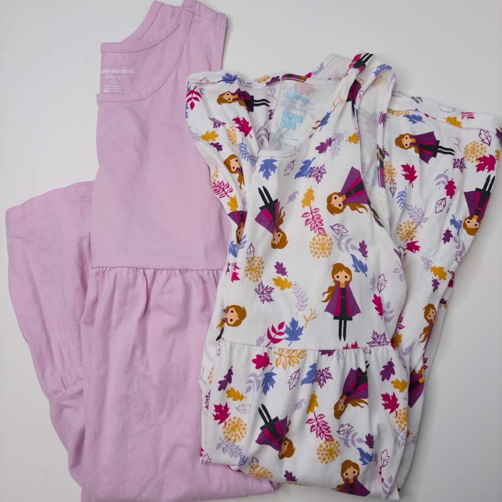 2 Pack Disney Spotted Zebra Frozen Anna All Over Print Tired Dress Kids XL 12